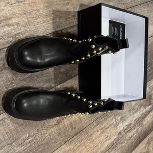 JSlide Black Ankle Boots with Gold Accents